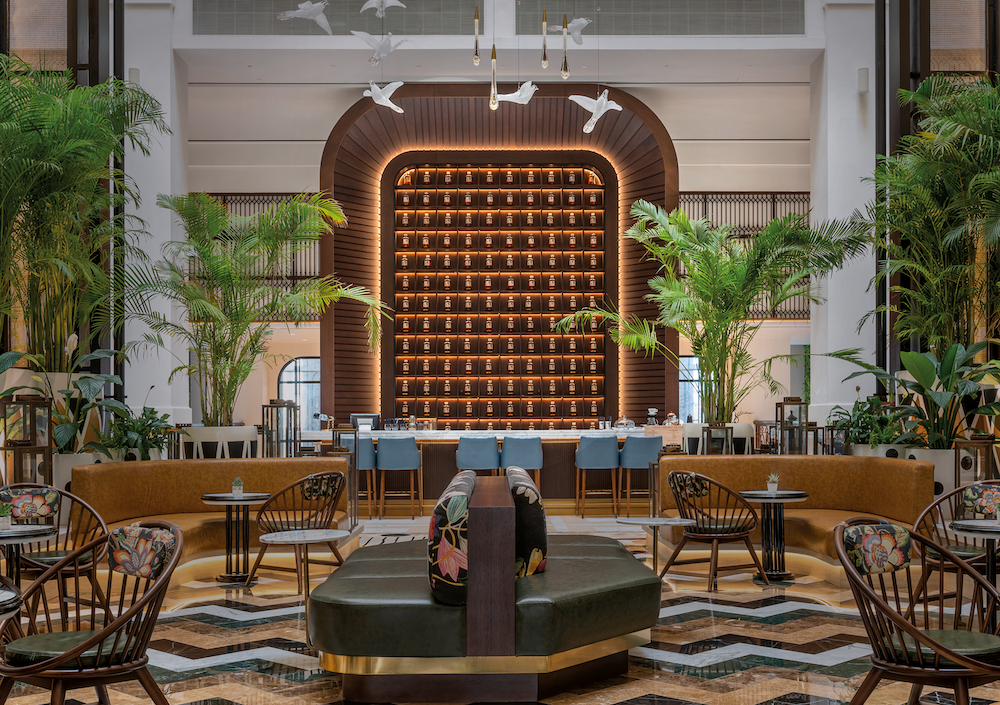 The Westin Mina Seyahi Dubai atrium lobby featuring luxury hospitality LED lighting design